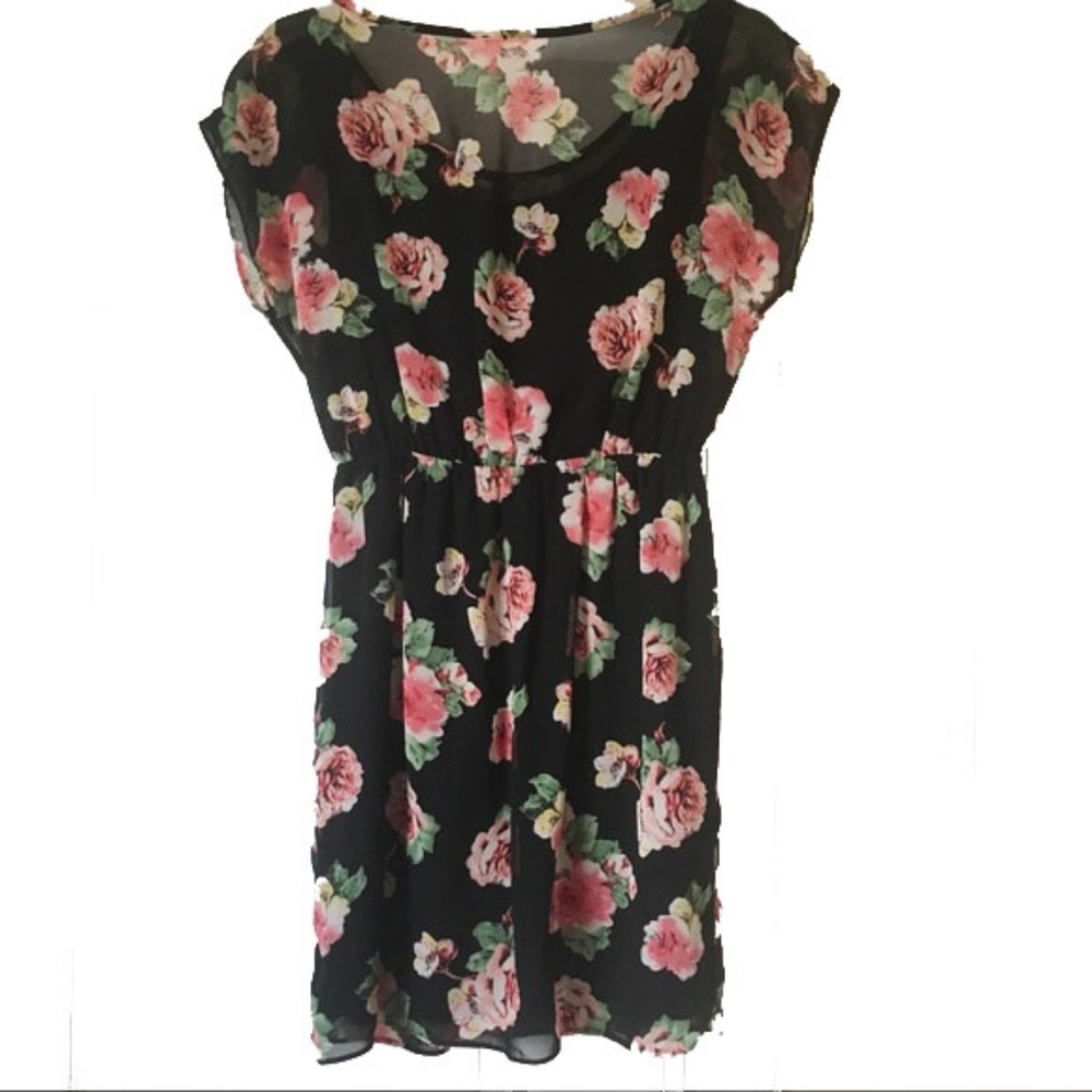 Black Floral Print Mini Dress